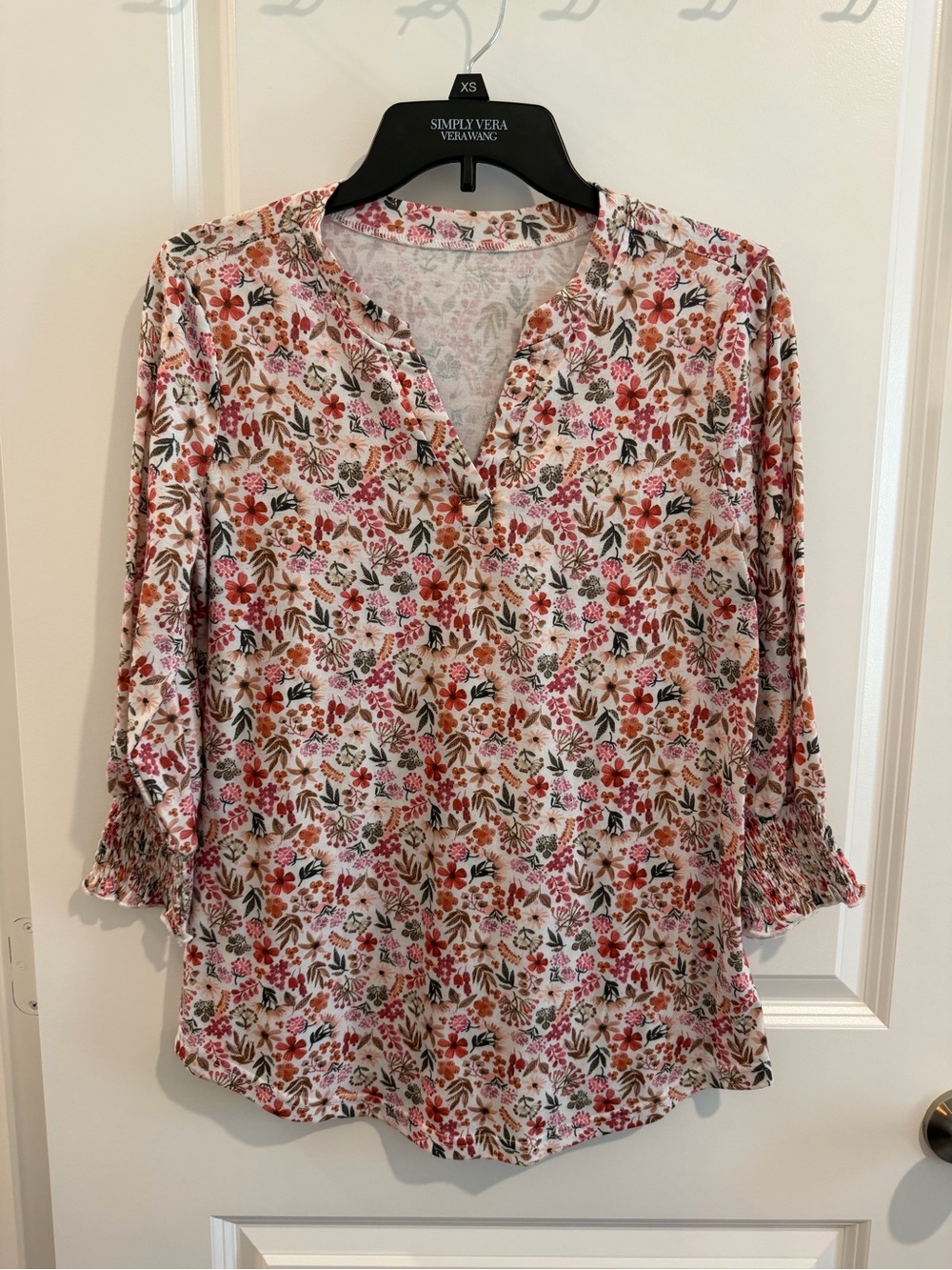 Amazon Floral V-Neck Blouse in Pink and Brown